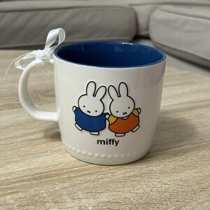 NEW Miffy Bunny Rabbit & Friend 3D Texture Large 18oz Stoneware Coffee Mug Blue